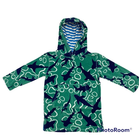 Mini Boden Other - Mini Boden Boys Shark Print Terry Towel Hooded Cover Up Blue and Green Size 4/5